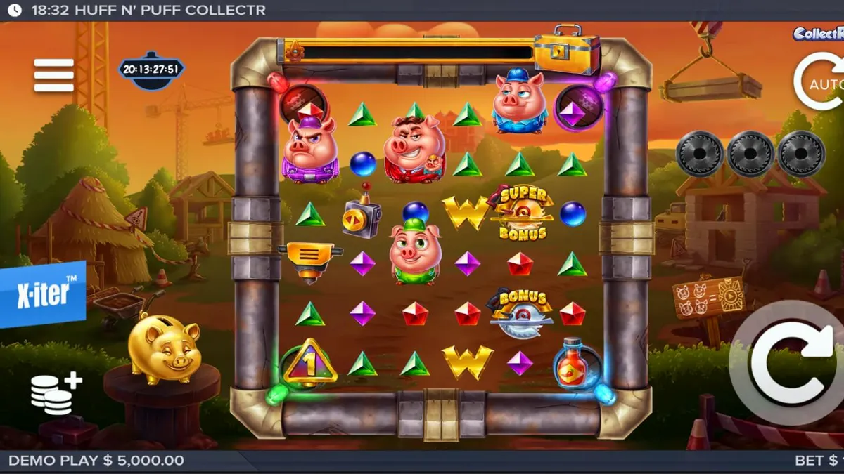 Interface do slot Huff n Puff CollectR em um dispositivo móvel